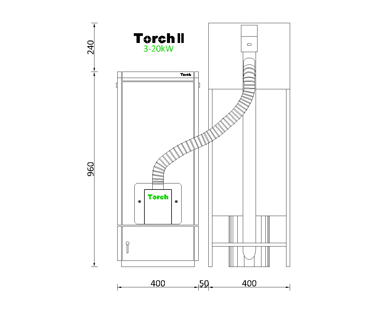Отоплителна система на пелети Torch II 3 - 20kW с бункер 120kg 